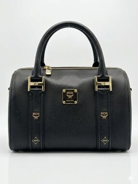 MCM Black Saffiano Leather Satchel Vintage Boston Bag